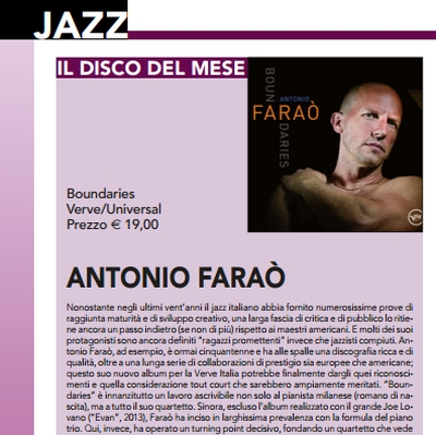 'BOUNDARIES' di Antonio Faraò è "Disco del Mese" su Audioreview!