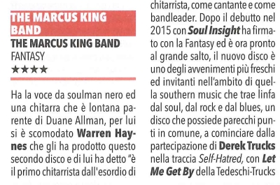 Recensione entusiastica (quattro stelle / album consigliato) per 'The Marcus King Band' su Buscadero!